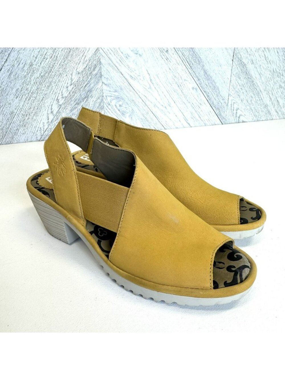 Fly London Leather Peep Toe Slingback Sandals Yellow Womens Size 38 (US 7.5)